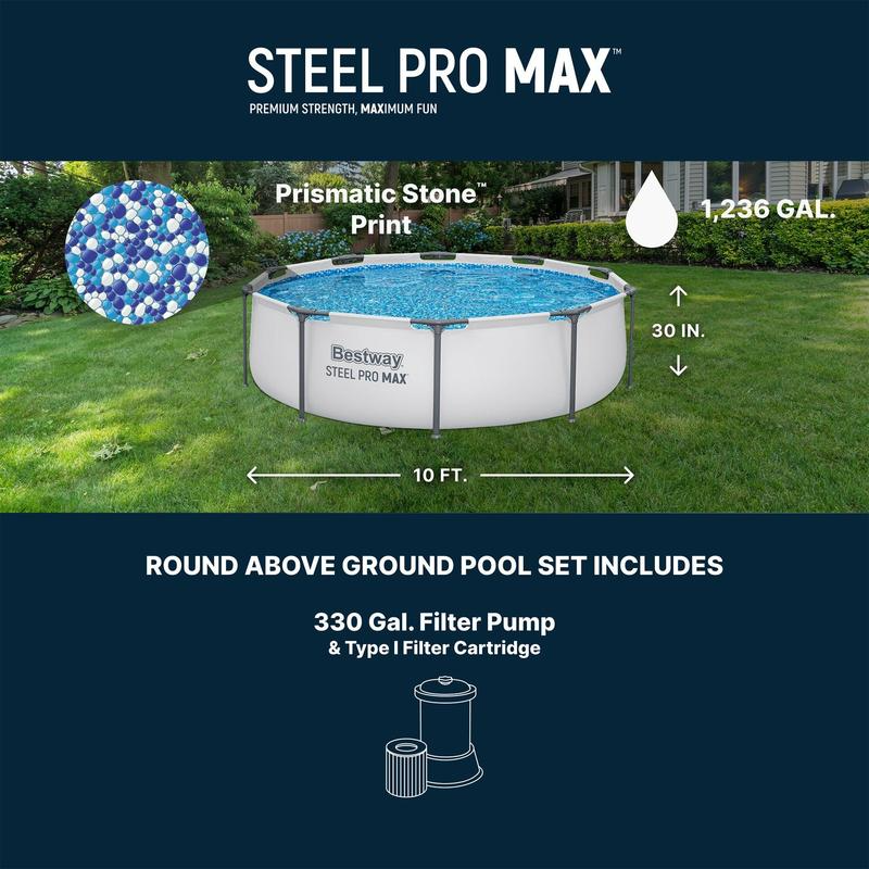 Round Above Ground Outdoor Swimming Pool with Pump |10'x30\"
